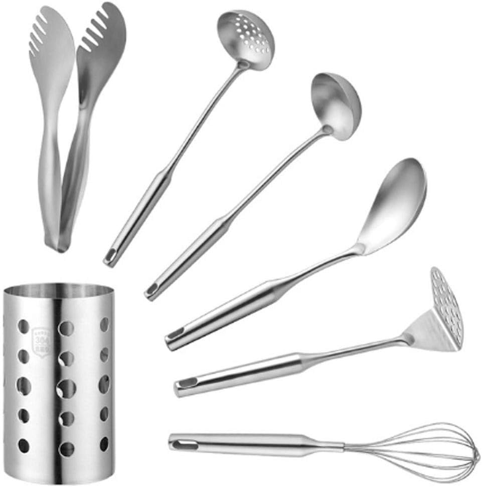 7pc Stainless Steel Kitchen Utensils Chopsticks Tube Soup Ladle Colander Set Gold Cooking Tool Egg Stirrer Kitchenware