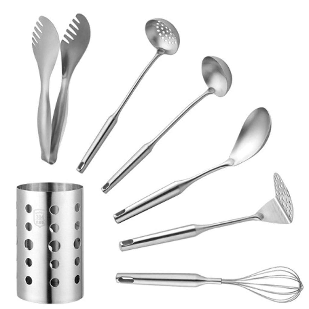 NGDFGR 7Pc Stainless Steel Kitchen Utensils Chopsticks Tube Soup Ladle Colander Set Gold Cooking Tool Set Egg Stirrer Kitchenware Set,Silver-Style 3