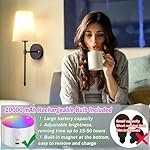 Battery Operated Wall Sconce Light with Remote Control, Dimmable Wall Sconce Set of 2 with White Fabric Shade, Indoor Wireless Battery Operated Wall Lamp Light For Bedroom Living Room, Bulb Included ( - Image 3