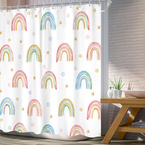 Image of Kids Shower Curtain Rainbow Bathroom Curtain Sets | free plastic hooks，waterproof，machine washable