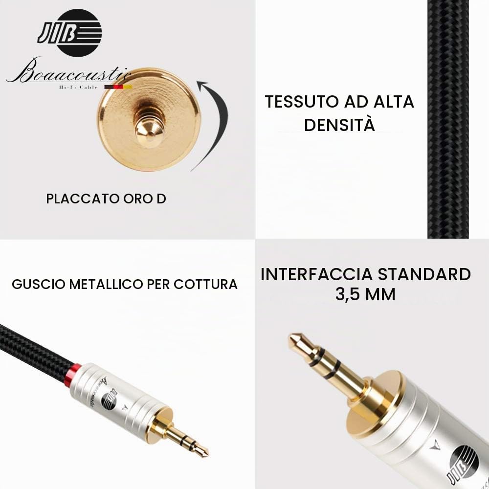 BOAACOUSTIC JIB - Cavo Aux da 3,5 mm, per auto, cavo audio da jack a jack in nylon intrecciato, di alta qualità, per cuffie, auto, cellulare, PC, altoparlanti, stereo, lettore MP3, 2 m