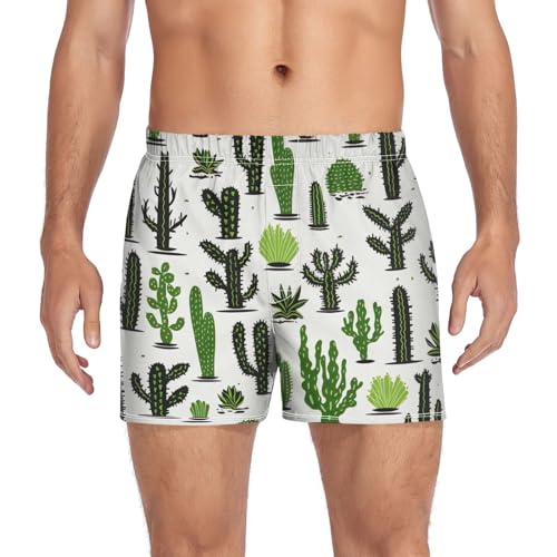 Cactus Men's Cotton Boxer Shorts Moisture-Wicking Pajama Bottoms Sleep Shorts Underwear with Button Fly S-2XL