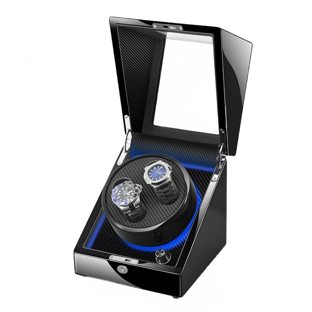 MYUYEE Automatic Watch Winder For 2+0 Watches Watch Winding Display Case With Quiet Running Motor Wristwatch Storage Box For Man/Woman'S Watches (Black+Carbon Fibre-2+0)