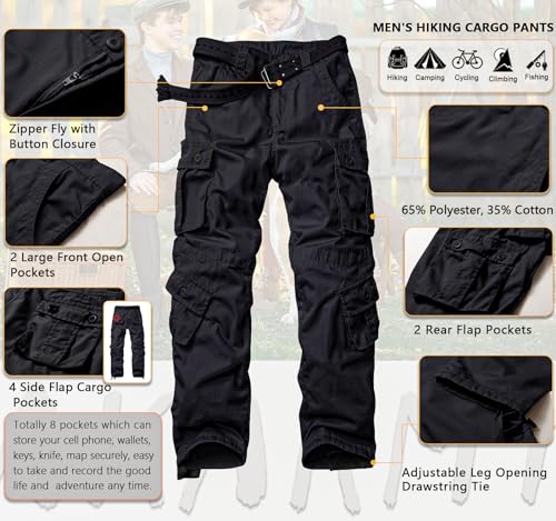 AKARMY Men's Ripstop Wild Cargo Pants, Relaxed Fit Hiking Pants, Army Camo Combat Casual Work Pants with 8 Pockets(No Belt)4