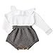 Mameluco de Manga Larga para Niñas Pequeña Mono de Body de Punto para Bebé Recién Nacida Jumpsuit 1 Piezas de Lana Romper Otoño Invierno (Blanco & Gris, 0-6 Meses)