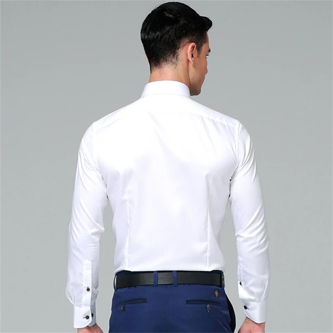 Camicia da Uomo Camicie Eleganti Casual da Lavoro in Cotone a Maniche Lunghe in Tinta Unita