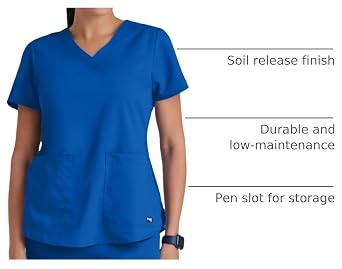 Greys Anatomy Womens Aubrey Top Two Pocket VNeck Scrub Top with Shirring Back