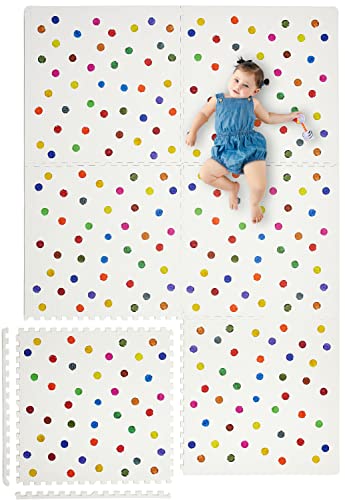 Image of Yay Mats Stylish Extra Large Baby Play Mat. Soft, Thick, Non-Toxic Foam Covers 6 ft x 4 ft. Expandable Tiles with Edges Infants and Kids Playmat Tummy Time Mat (Cassia Polka Dot)