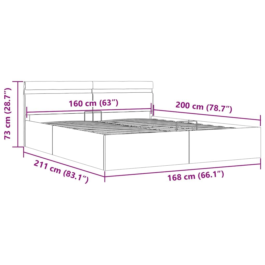 vidaXL - Betten & Bettgestelle - Stauraumbett Hydraulisch mit LED Dunkelgrau Stoff 160×200 cm
