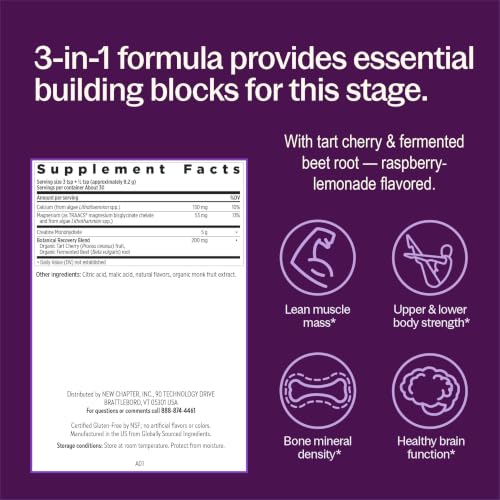 New Chapter Creatine Monohydrate Powder Supplement - Clinically Proven Strength Support* - Creatine for Women 40+ - Magnesium Glycinate for Muscle Recovery, Calcium for Bones + Tart Cherry, 246g - image 3