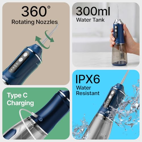 Image of pTron EaseMate Oral Irrigator D2, Portable, Cordless & Rechargeable, 3 Cleaning Modes, 300ml Water Tank, IPX6 Water-resistant, Flossing at Home & Travel, Oral Flosser, Dental Flosser for teeth (Blue)