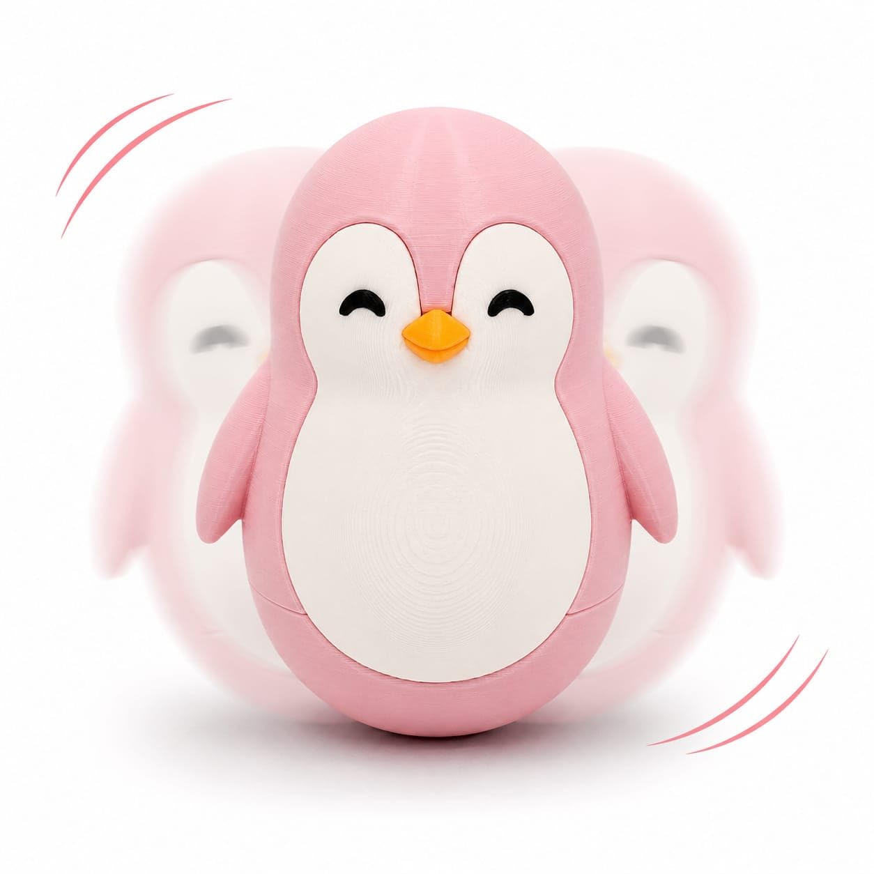Penguin Roly-Poly Toy, Wobble and Tumble Stress Relief Fidget, Fun Desk Toy for Kids and Adults (Light Pink and White)-image-13