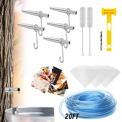 Maple Syrup Tree Tapping Kit with 5 Stainless Steel Maple Tap Spiles and Hooks, 20ft Food Grade...