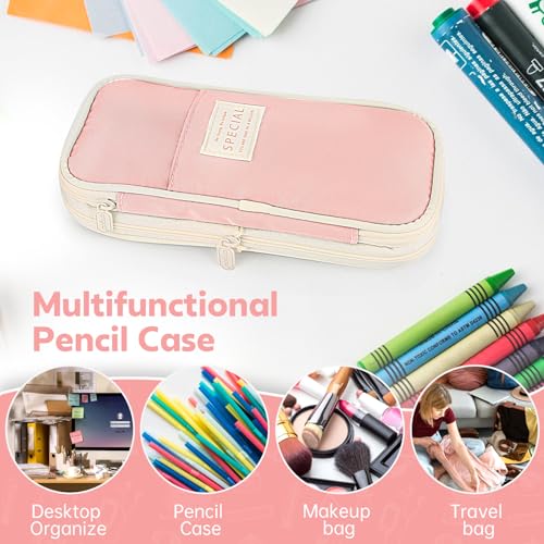 Image of PUPTILY Pencil Case, Large Capacity Aesthetic Pencil Cases with Durable Zipper, Big Stationery Pencil Pouch for Women & Men, Adults Portable Storage Organizer Bag for College, office, Travel (Pink)