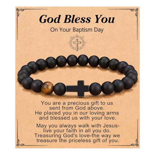 Baptism Gifts Cross Bracelet for Girl, First Communion Confirmation Bless Gifts for Teenage Girls Boys, Kindergarten Preschool Graduation Christening Gift for Daughter Granddaughter Godchild