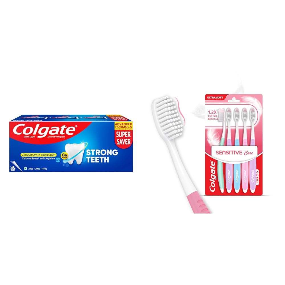 Colgate Strong Teeth, 500g (200g + 200g + 100g), Calcium-boost Tooth Paste for 2X Stronger Teeth, Protects Enamel, Whitens Teeth, Fresh Breath & Prevents Cavities (Combo Multipack) & Sensitive Care-image-39