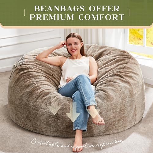 Image of Hobestluk Bean Bag Chair for Adult Giant Beanbag with Filler Brown 4FT | Breathable Material Removable Machine Washable Cover Memory Foam Living Room Bedroom Reading Gaming Oversized Large Big