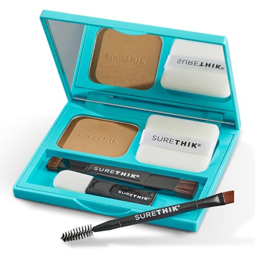 SURETHIK 4-in-1 Premium Hairline Powder Kit - Conceal Thinning Hair Root Touch-Up Highlight Refresher & Eyebrow Enhancer for Men and Women (Dark Brown)