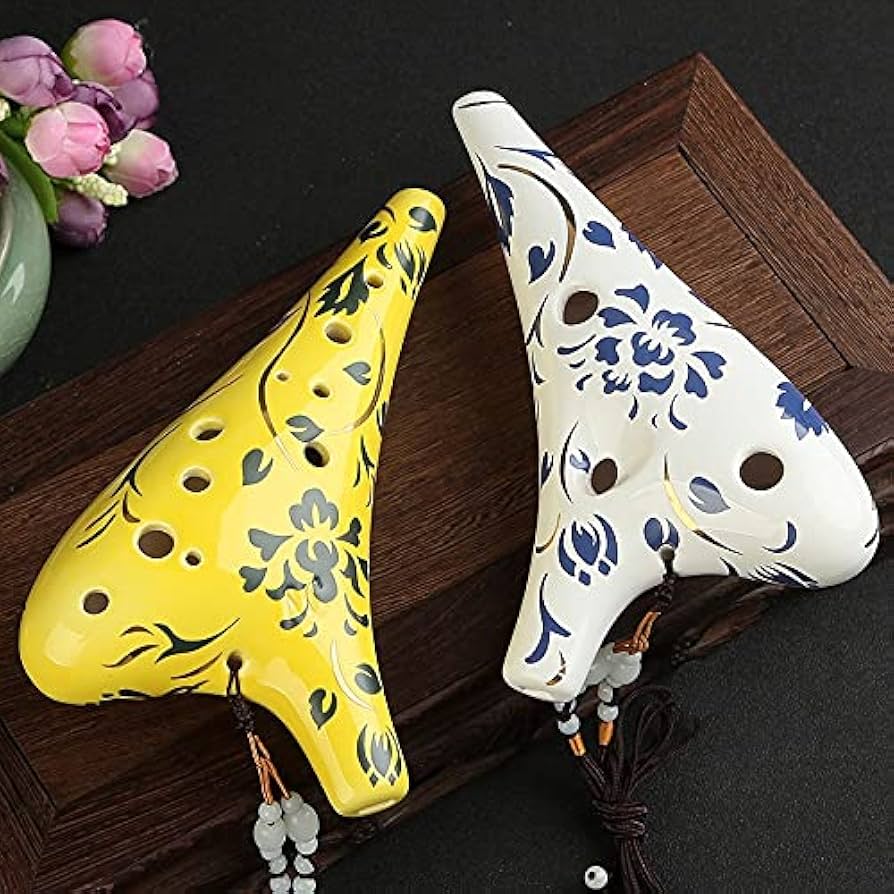 Amazon.co.jp: オカリナ楽器 12の穴の金色の青と白の花の花柄
