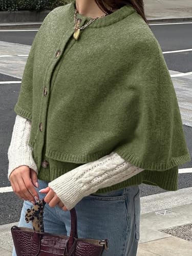 Image of Saodimallsu Womens Cropped Cape Cardigan Button Up Crew Neck Jacket Shawl Fall Trendy Knit Sweater