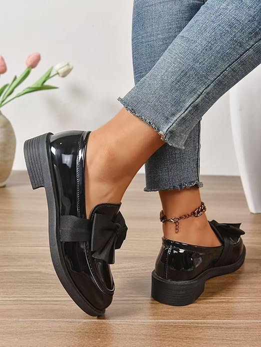 Pink Loafers for Women Patent Leather Shoes for Women Bow Loafers Slip-On Flat Shoes Casual Comfort Footwear Orthopaedic Anti-Slip Penny Loafer Comfort Slip on Low Heel Footwear - Image 6