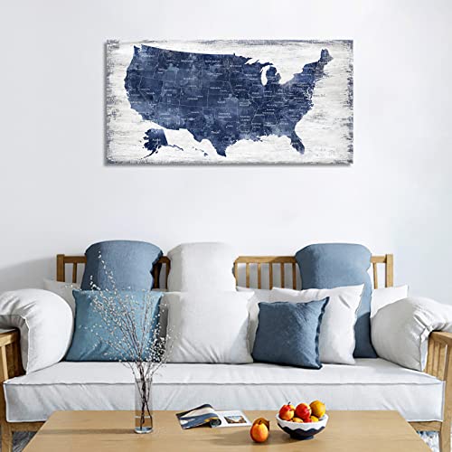 Image of Canvas Wall Art: Vintage America Map, USA Map Canvas Pictures Prints for Bedroom Office Kitchen Living Room Home Decor Framed Artwork Ready to Hang 24x48