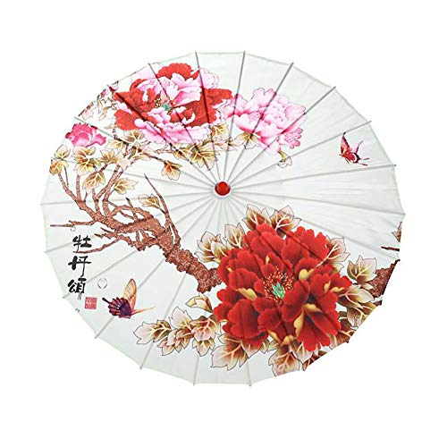 Balems Chinese Silk Cloth Umbrella Handmade Parasol Rainproof Stage Umbrella Straight Pole Retro Craft Umbrella Performance Props Shopping Mall Ceiling Umbrella Decorative 33 inch (Z-Guo Se Tian Xiang)