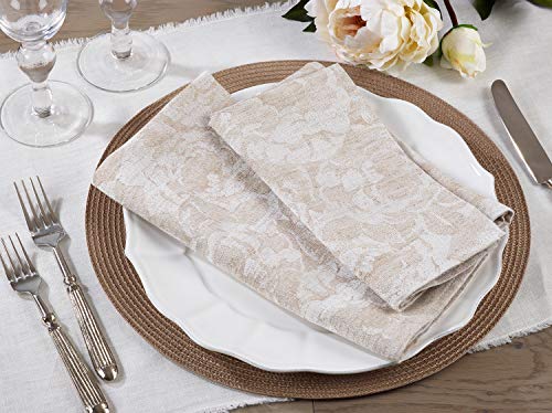Servilletas de Tela Jacquard Floral Natural 20x20 Pulgadas Pack 4 miniatura 4