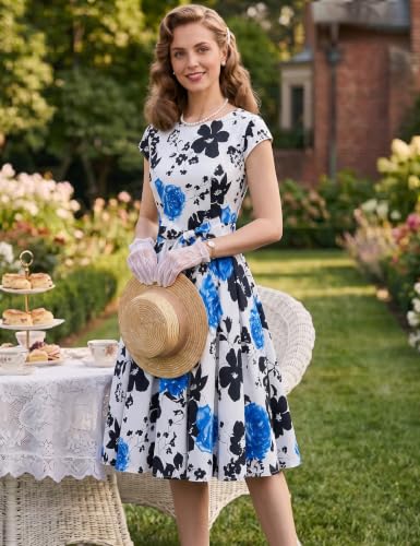 Image of Dressystar Women's Vintage 1950s A Line Cap Sleeve Cocktail Party Dress