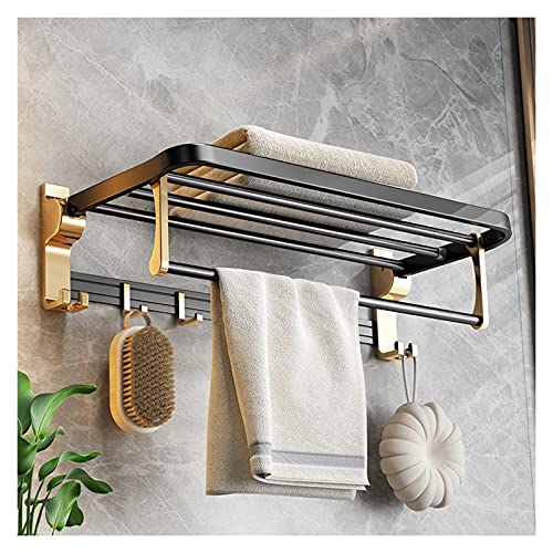 BONOOL バスルームの棚フローティングシェルフバスルームラバトリータオルラックタオルバー付きタオルバー壁マウントホルダーフック壁マウントされた多機能ラックアルミニウム用バスルーム保管(サイズ:50 cm)