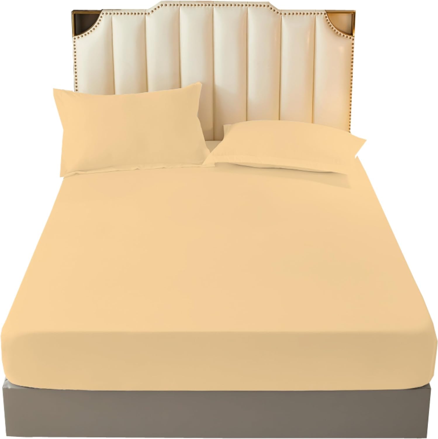R&Z Plain Luxury Polycotton Fitted Sheet Single, Double, King, Super King, 4FT (Latte/Mocha, Small Double 4ft)