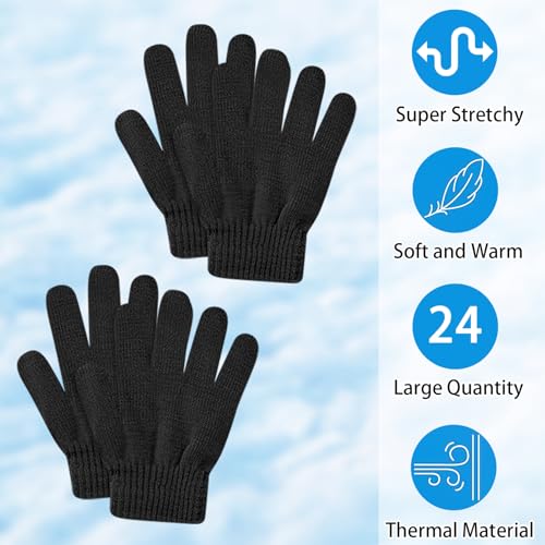 24 Pairs Kids Winter Mittens, Stretchy Warm Knitted Gloves Assorted Solid Magic Gloves for Toddler Boys and Girls3