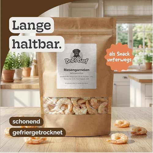 Riesengarnelen Gefriergetrocknet für Hunde und Katzen, 85,3% Protein, Natürlich ohne Konservierungsstoffe, Ideal als Snack oder Barf Zusatz