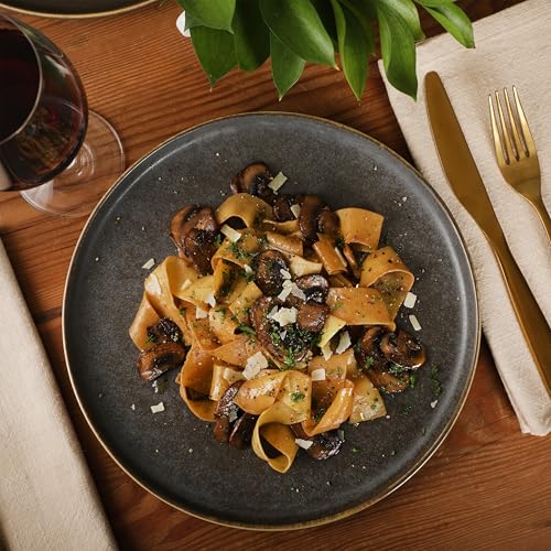 Image of Gibson Elite Coastal Forest Plates and Bowls Sets, 12-Piece Stoneware Dinnerware Sets, Triple Reactive Glaze Dish Set - Black