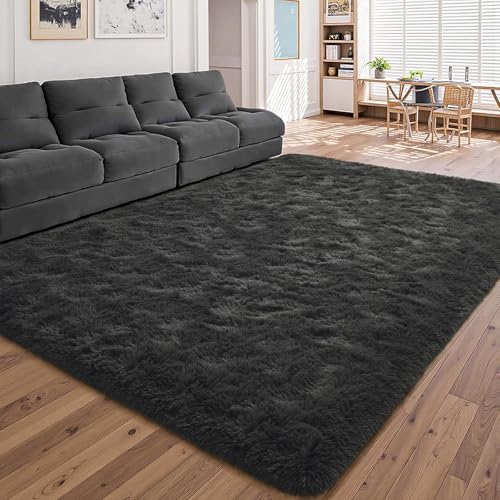 HOMORE Large Area Rugs 9x12 Living Room, Dark Grey Rug Big Rugs for Bedroom, Soft Fluffy Plush Furry Rug for Kids Playroom Classroom, Modern Shaggy Rugs and Carpets for Farmhouse Living Room Decor