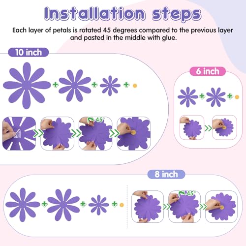 Image of MotiMind 18 Pcs Paper Flowers Bulletin Board Decorations DIY 3D Paper Floral for Wall Classroom Back to School Birthday Party Flower Backdrop Decoration Photo Backdrop(Pink Purple Series,6 inch 8 inch 10 inch)