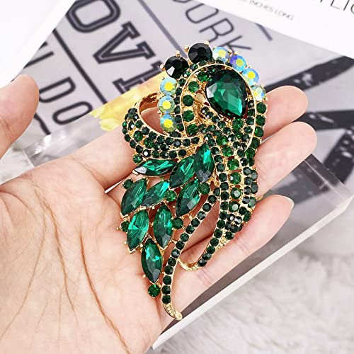 Image of LAXPICOL Vintage Clear Austrian Crystal Elegant Flower Bouquet Wing Brooch for Women
