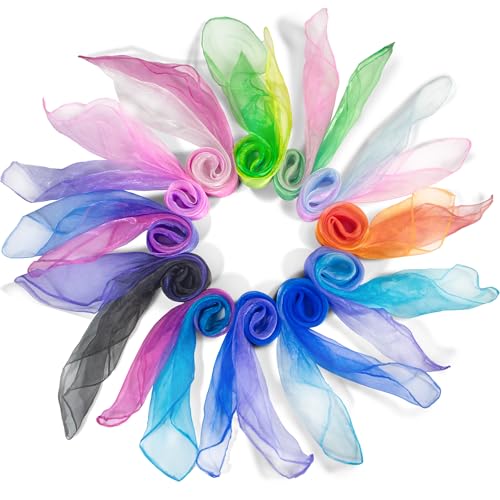 Novelty Place 12 Pcs Dance and Juggling Scarves - Gradient Colors Silk Square Scarf with Hemmed Edges - Easy Clean Ideal Performance Props Accessories(24