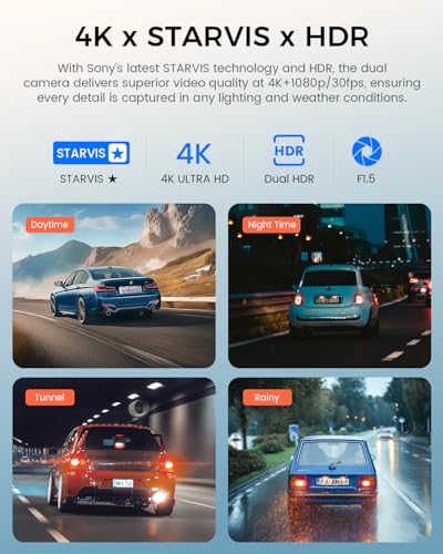 COOLCRAZY 4K Dash Cam Front and Rear with Touch Screen & STARVIS Sensor,5.8Ghz Wi-Fi,GPS,64GB Card,Night Vision Dashcam,G-Sensor,Loop Recording,App Control,24H Parking Monitor Car Camera - Image 5