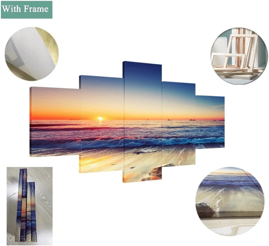 Miniatura 3 de Pinturas para decoración de pared, 5 piezas, impresiones de sol brillando a través de árboles, lienzo de bosque de arte de pared, 5 paneles,