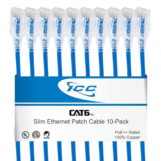 Cable de red CAT6 Slim UTP RJ45 7ft 10 unidades ICC
