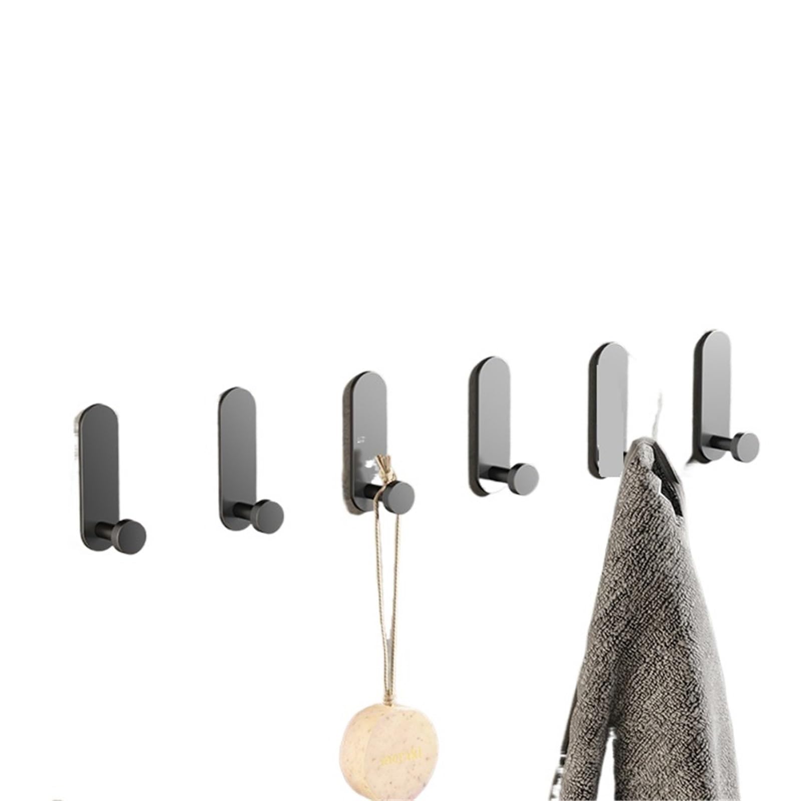 Mkyyioed Grey 6Pcs Adhesive Hooks 2-6Pcs Stainless Steel Bathroom Robe Hooks Adhesive Wall Hook Towel Holder Kitchen Hardware Hanger(Grey 6Pcs)