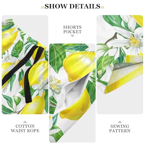 Lemon Leaves Yellow Pajama Shorts for Men Lounge Pants Lounge Pajama Bottoms Mens Sleeping Shorts with Pockets, S-XXL4