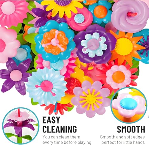 Image of FUNZBO 99pcs Girls Flower Garden Building Toys Set - Spring Toys for 3 4 5 6 7 8 9 Years Old Girls, STEM Montessori Educational Toys for Toddlers Kids,Sorting & Stacking Toy for Birthday Gifts