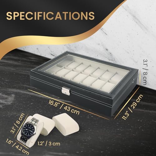 Watch Box 24 Slot Elegant Portable Black Watch Collection Box Case jewelry Men & Women2