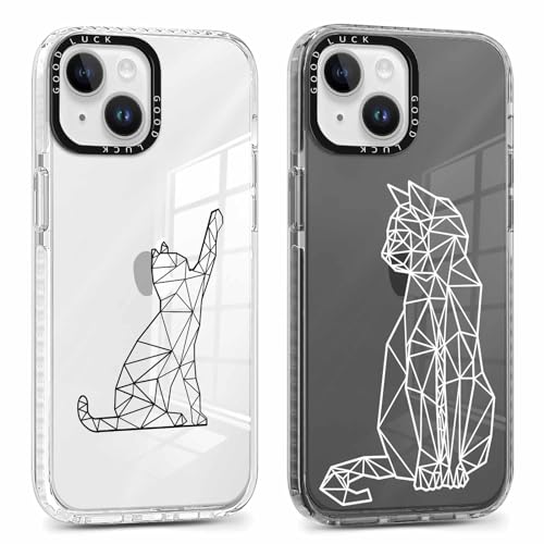 Coalbooliy 2 Piezas Funda para iPhone 13/iPhone 14 6,1' con Aesthetic Dibujos Gato, Ultrafina TPU Suave Silicona Transparente Carcasa con Protección Cámara Antigolpes - Niñas Diseño Cases, 14
