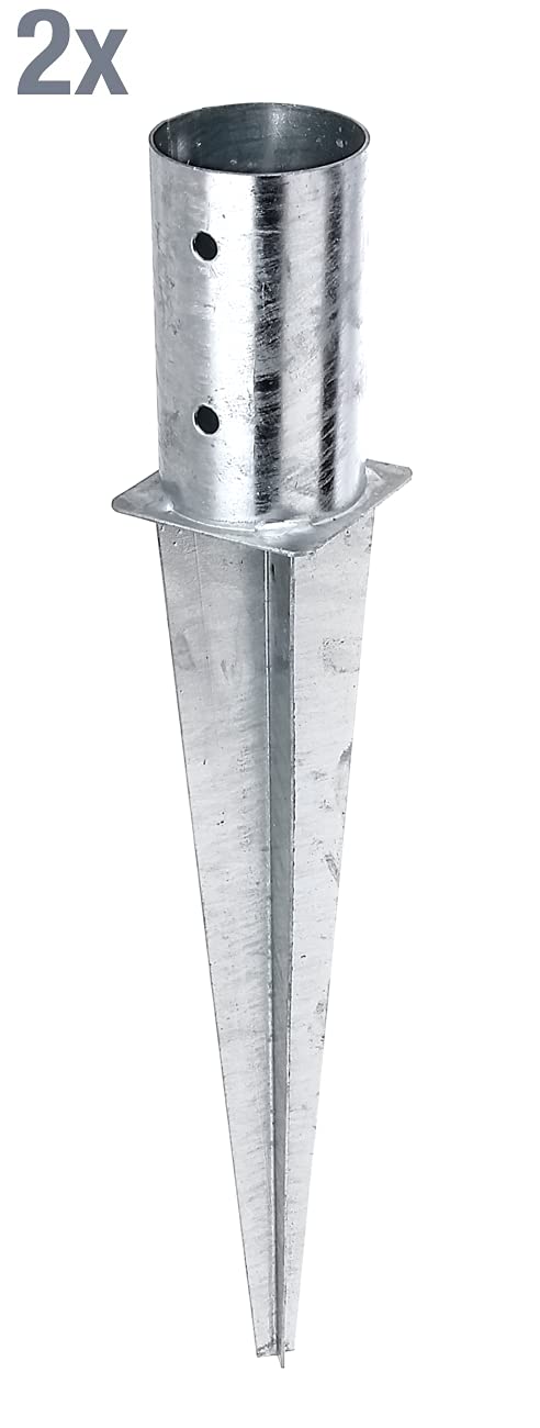 Alberts 211844 Einschlag-Bodenhülse | für Rundholzpfosten | feuerverzinkt | Ø81 mm | Gesamtlänge 600 mm | 2er Set