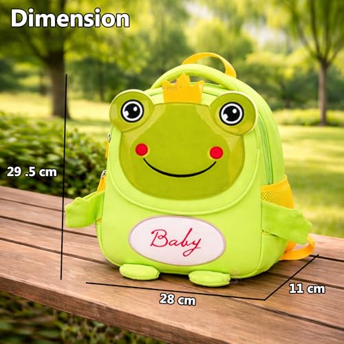 Image of WISHKEY Kids Bag for Boys & Girls (2-5 Years) Picnic Bags For Girls Water Resistant Tiger Cartoon lightweight Small Size with Safety Leash, Chest Buckle & Adjustable Straps Light Green