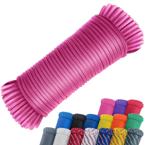SMART&CASUAL 100 ft 1/4" Polyester Rope (Comparable to Nylon Rope) Poly Strong Utility Cord for Clothes Line Flag Pole Camping Crafting (Pink)