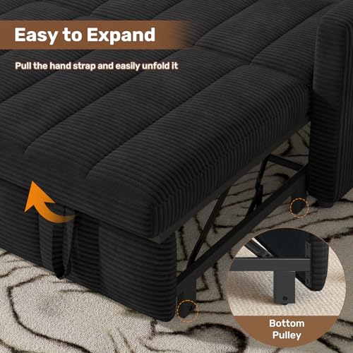 Image of Nebuaegis Sleeper Sofa Bed,3-in-1 Convertible Pull Out Couch with Adjustable Backrest for Living Room,Loveseat Sofa Bed with Side Pockets,Easy Assembly,Black,1 PCS